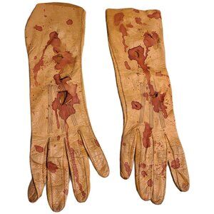 Vintage Size S Brown Leather Gloves Fake Bloody Horror Costume Slashed Worn